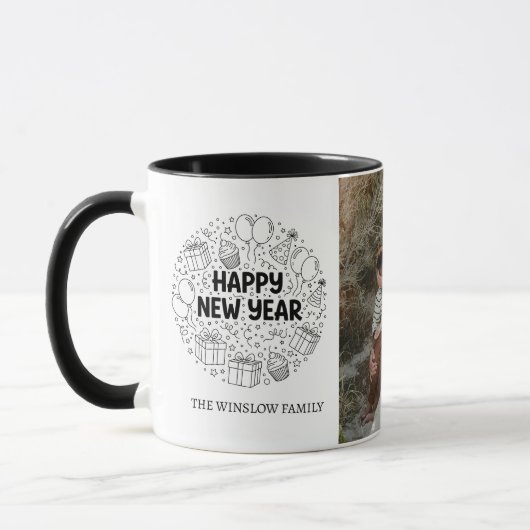 Happy New Year  Personalized Family Name Photo Mug Mok (Links)
