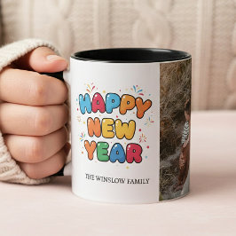 Happy New Year  Personalized Family Name Photo Mug Mok