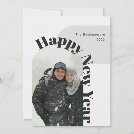 Happy New Year Photo Arch Black Grey Holiday Card Feestdagenkaart (Voorkant)