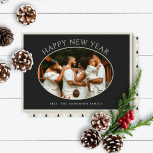 Happy New Year Photo Black Taupe Cameo Holiday Ca Feestdagenkaart