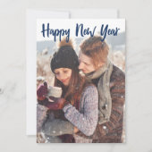 Happy New Year Photo Blue Script Overlay Modern Feestdagenkaart (Voorkant)