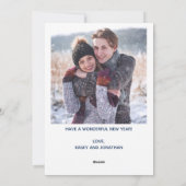 Happy New Year Photo Blue Script Overlay Modern Feestdagenkaart (Achterkant)