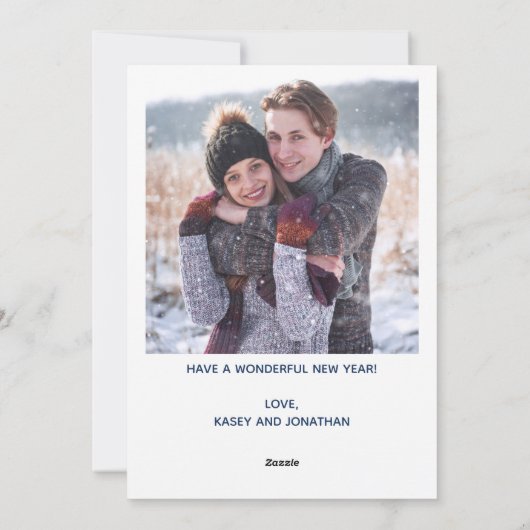 Happy New Year Photo Blue Script Overlay Modern Feestdagenkaart (Achterkant)