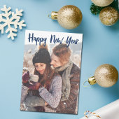 Happy New Year Photo Blue Script Overlay Modern Feestdagenkaart