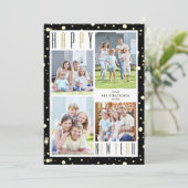 HAPPY NEW YEAR Photo Collage Black Gold Confetti Feestdagenkaart (Staand voorkant)