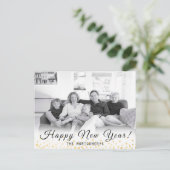 Happy New Year Photo Gold Confetti 2024 Feestdagenkaart (Staand voorkant)