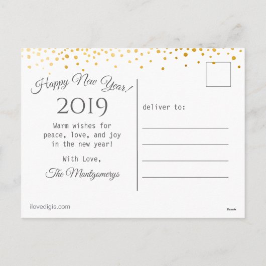 Happy New Year Photo Gold Confetti 2024 Feestdagenkaart (Achterkant)