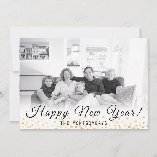 Happy New Year Photo Gold Confetti 2024 Feestdagenkaart (Voorkant)