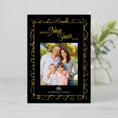 Happy New Year Photo Message Script Gold Folie Feestdagenkaart (Staand Voorkant)