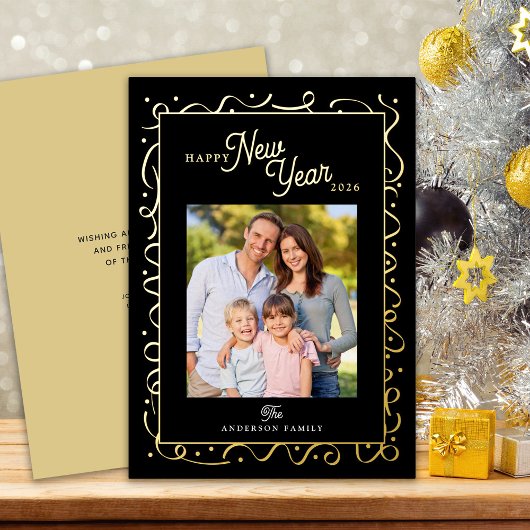 Happy New Year Photo Message Script Gold Folie Feestdagenkaart