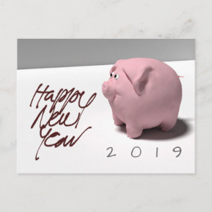 Happy New Year PIg 3D aangepast Greeting Briefkaar Briefkaart