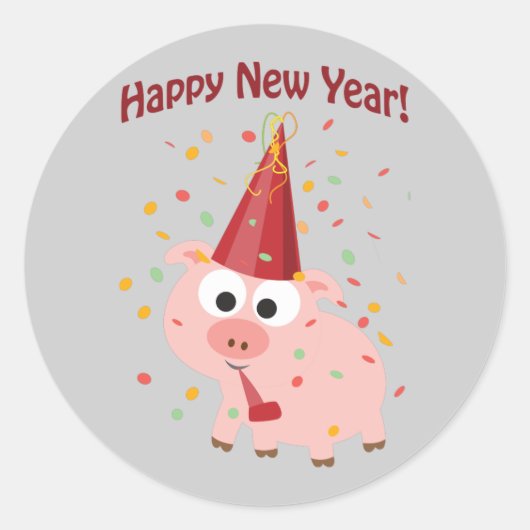 Happy New Year Pig Ronde Sticker (Voorkant)