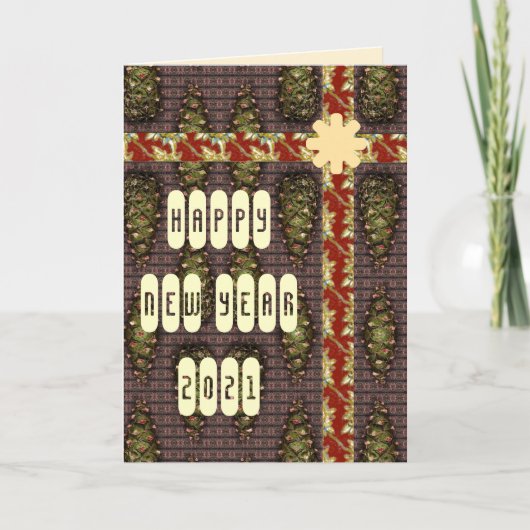 Happy New Year Pine Cone Greetings Feestdagen Kaart (Voorkant)