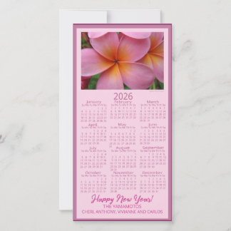 Happy New Year Pink Plumeria Flower 2026 Calendar Feestdagenkaart