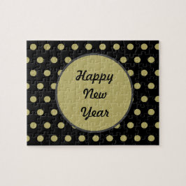 Happy New Year Polka Dot Jigzaag Puzzle (zwart) Legpuzzel