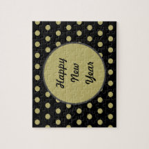 Happy New Year Polka Dot Jigzaag Puzzle (zwart)
