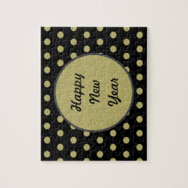 Happy New Year Polka Dot Jigzaag Puzzle (zwart) Legpuzzel