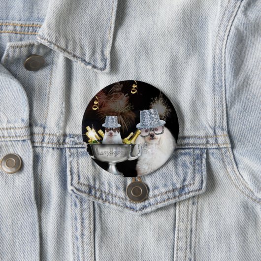 Happy New Year poodle en chihuahua button (In situ)