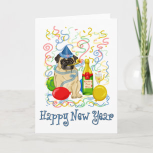 Happy New Year Pug Feestdagen Kaart
