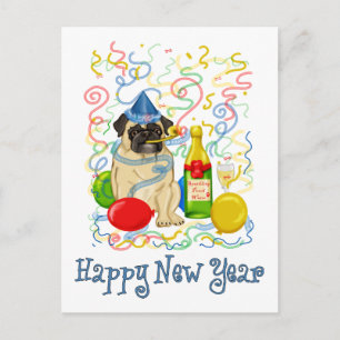 Happy New Year Pug Feestdagenkaart