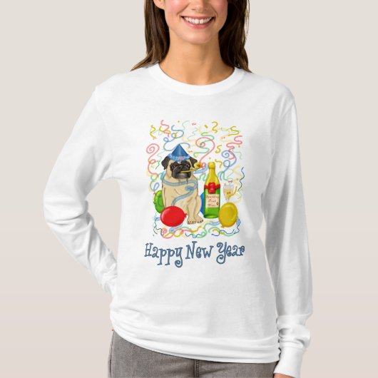Happy New Year Pug T-shirt (Voorkant)