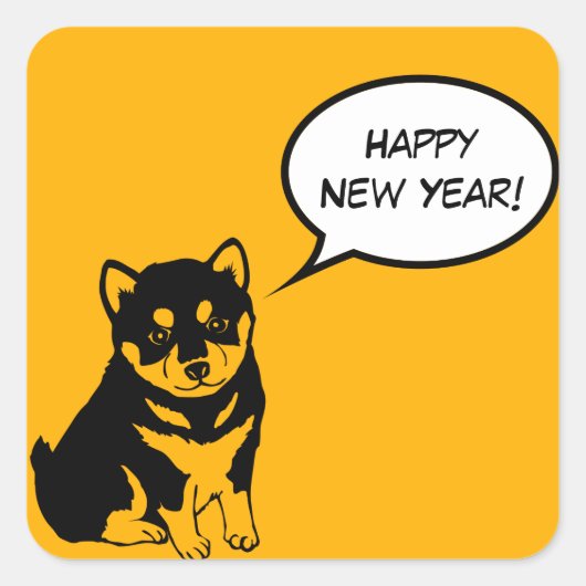 Happy New Year Puppy Square Sticker (Voorkant)