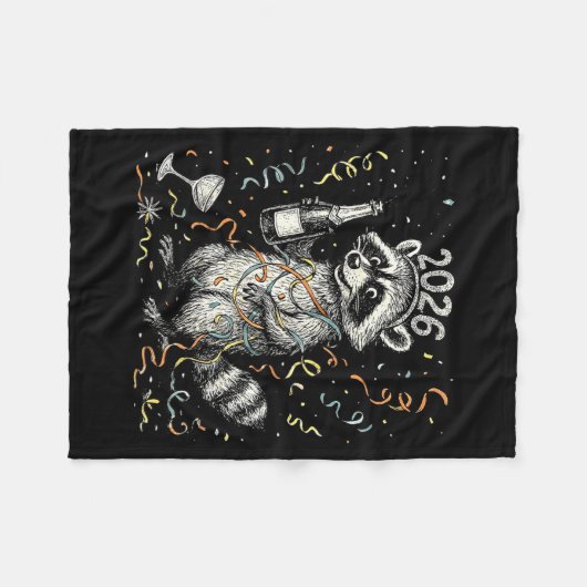 Happy New Year Raccoon With Champagne Funny New Ye Fleece Deken (Voorkant (Horizontaal))