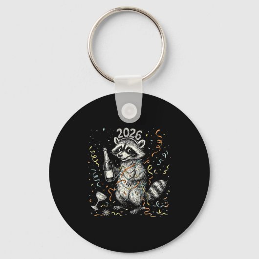 Happy New Year Raccoon With Champagne Funny New Ye Sleutelhanger (Voorkant)