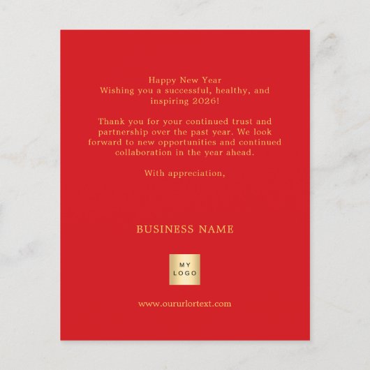Happy New Year red gold script business logo Flyer (Achterkant)