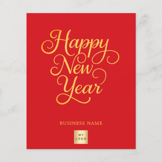 Happy New Year red gold script business logo Flyer (Voorkant)