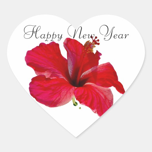 Happy New Year Red Hibiscus Hart Sticker (Voorkant)
