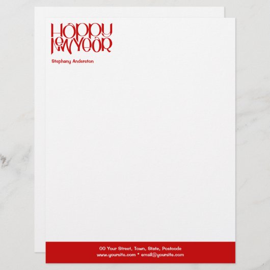 Happy New Year Red Letterhead Persoonlijk Briefhoofd (Voorkant / Achterkant)