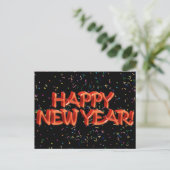 Happy New Year Red Text met Confetti Feestdagenkaart (Staand voorkant)