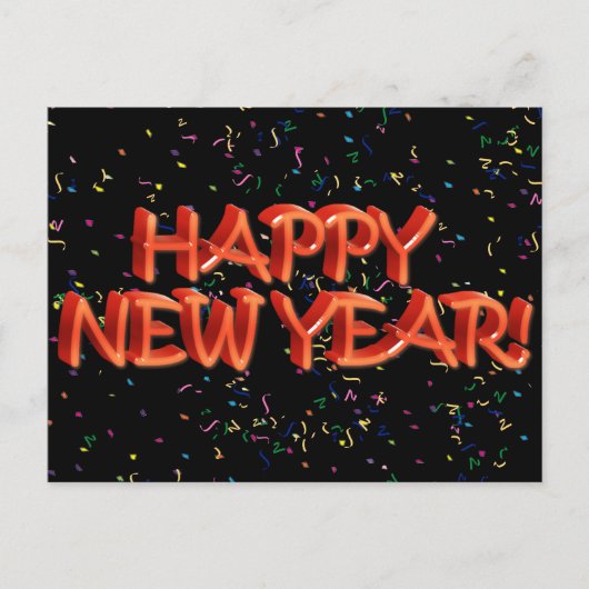 Happy New Year Red Text met Confetti Feestdagenkaart (Voorkant)