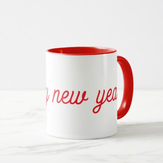 Happy New Year Red & White Ceramic Mug Mok (Voorkant rechts)