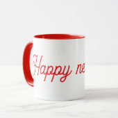 Happy New Year Red & White Ceramic Mug Mok (Voorkant links)