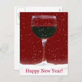 Happy New Year Red Wine and Snow Briefkaart (Voorkant / Achterkant)
