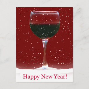 Happy New Year Red Wine and Snow Briefkaart