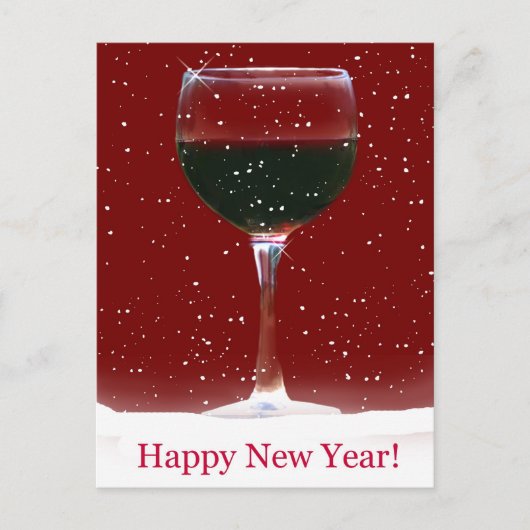 Happy New Year Red Wine and Snow Briefkaart (Voorkant)