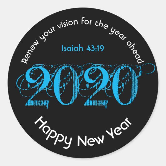 Happy New Year RENEW VISION 2020 Stylish Black Ronde Sticker (Voorkant)
