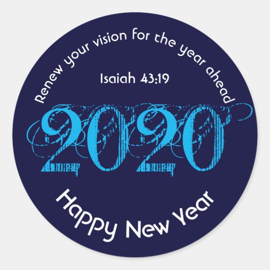 Happy New Year RENEW VISION 2020 Stylish BLUE Ronde Sticker (Voorkant)