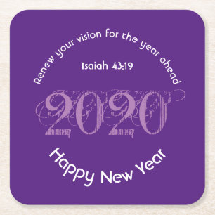 Happy New Year RENEW VISION 2020 Stylish PAARS Kartonnen Onderzetters