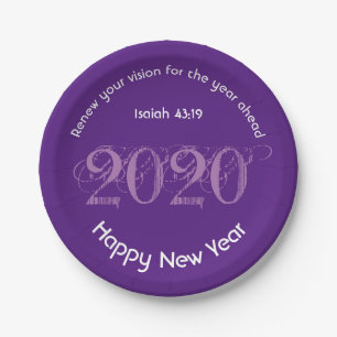 Happy New Year RENEW VISION 2020 Stylish PAARS Papieren Bordje