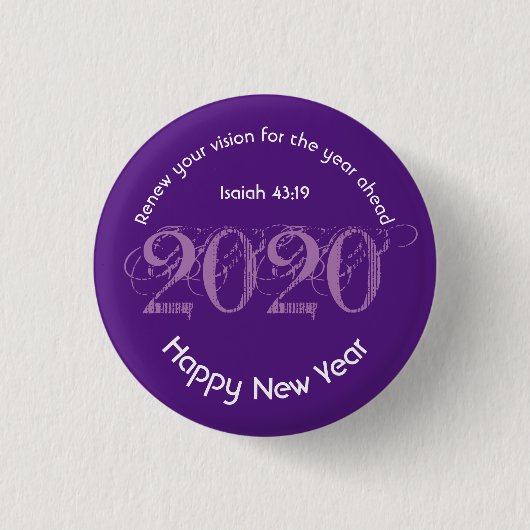 Happy New Year RENEW VISION 2020 Stylish Paars Ronde Button 3,2 Cm (Voorkant)