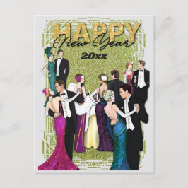 Happy New Year  Retro Art Deco Briefkaart