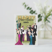 Happy New Year  Retro Art Deco Briefkaart (Staand voorkant)