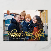 Happy New Year retro script four photo Folie Feestdagenkaart (Voorkant)