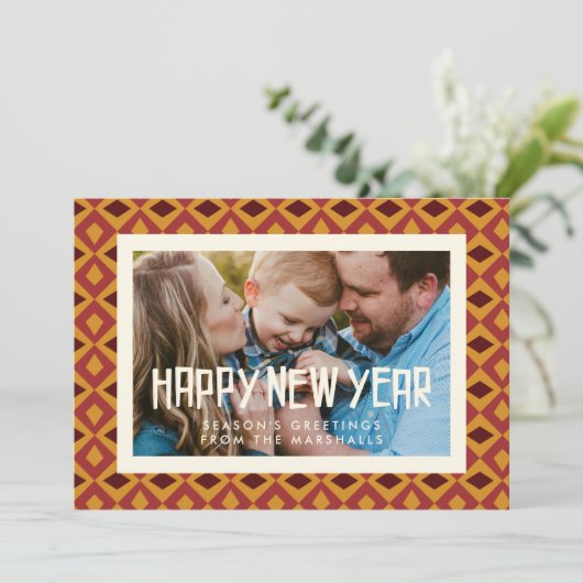 Happy New Year Retro uit de midden eeuw foto Feestdagenkaart (Staand voorkant)