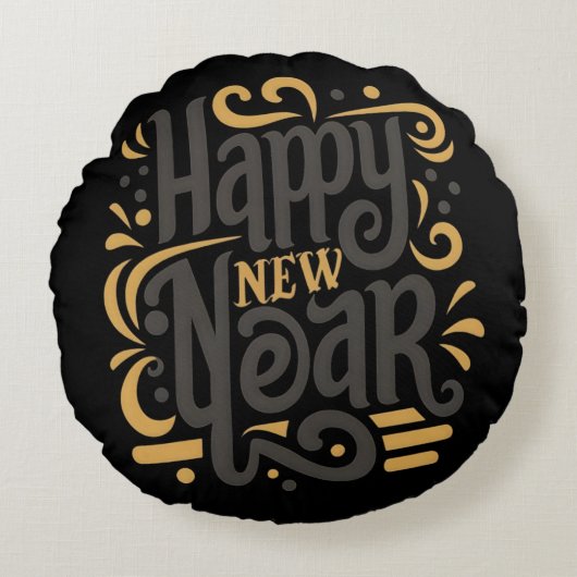 Happy new year rond kussen (Voorkant)