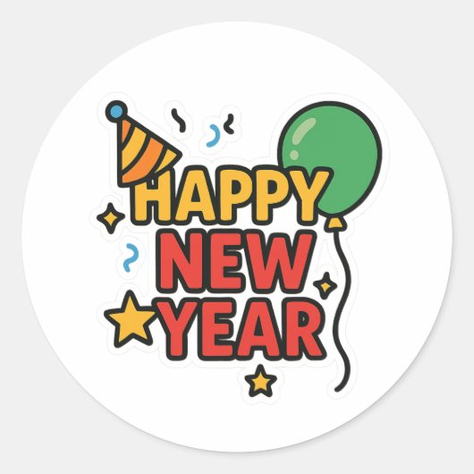 Happy New Year Ronde Sticker (Voorkant)